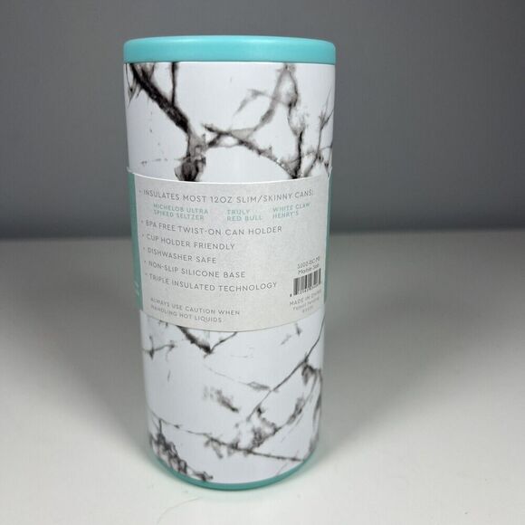 Swig Life Skinny Slim Can Cooler Insulated Marble & Turquoise Hot Cold 12 oz - Picture 4 of 5